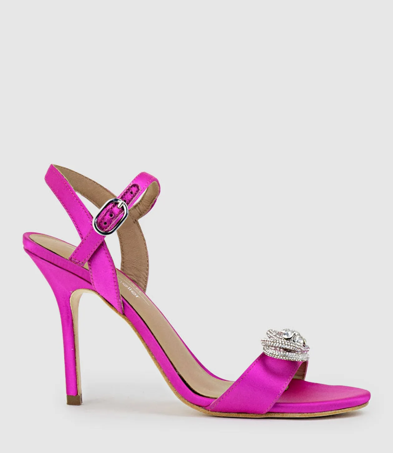 Serene100 Sandal With Crystal Bow In Hot Pink Satin