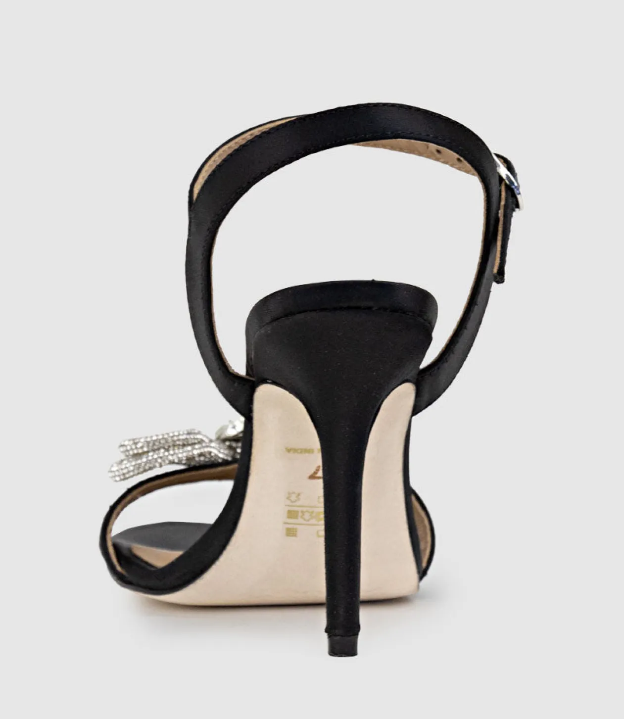 Serene100 Sandal With Crystal Bow In Black Satin