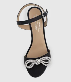 Serene100 Sandal With Crystal Bow In Black Satin