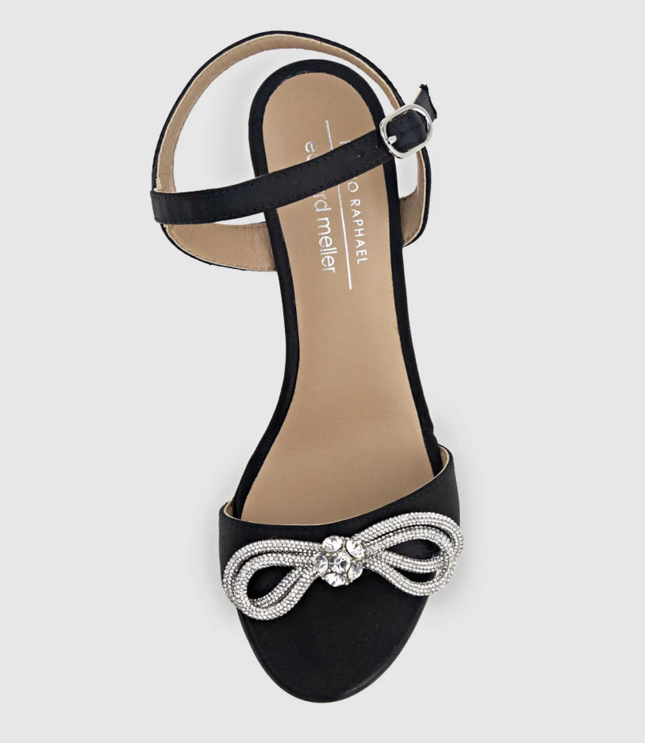 Serene100 Sandal With Crystal Bow In Black Satin