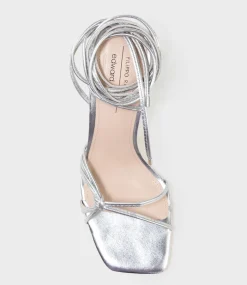 Sidney80 Square Toe Ankle Tie Sandal In Silver