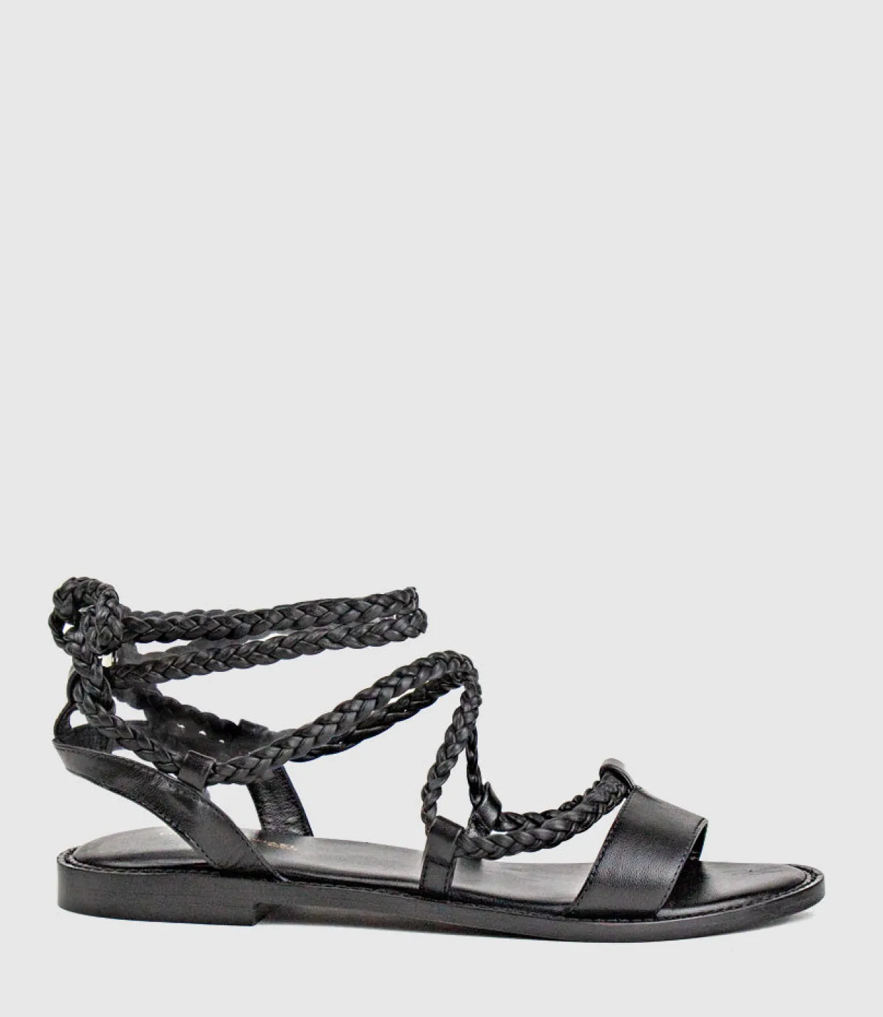 Sion Sandal With Woven Ankle Tie In Black
