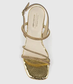 Soiree50 Block Heel Crystal Sandal In Gold