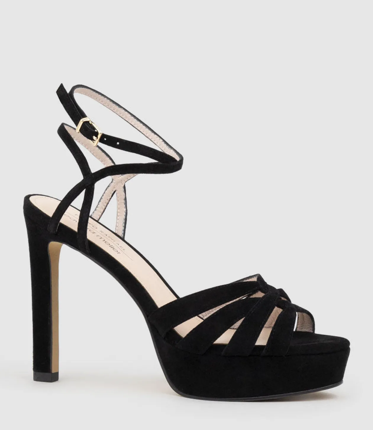Syren110 Ankle Wrap Platform Sandal In Black Suede