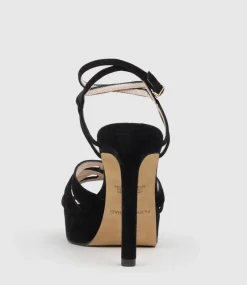 Syren110 Ankle Wrap Platform Sandal In Black Suede