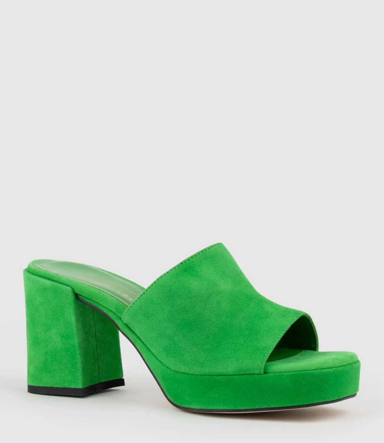 Tilla90 Platform Slide In Green Suede