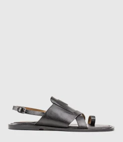 Tori Detailed Toe Thong With Backstrap In Black