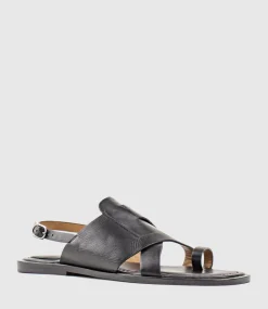 Tori Detailed Toe Thong With Backstrap In Black