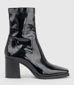 Undra80 Square Toe Ankle Boot In Black Patent