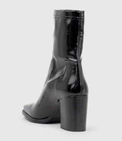 Undra80 Square Toe Ankle Boot In Black Patent