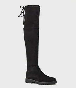 Vala Otk Stretch Flat Boot In Black Suede