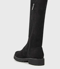 Vala Otk Stretch Flat Boot In Black Suede