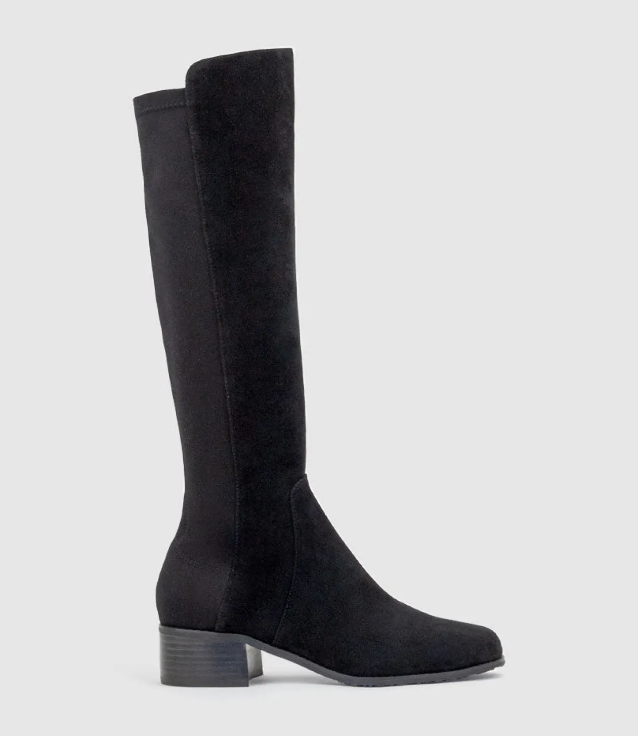 Vara40 Half And Half Knee High Boot In Black Suede