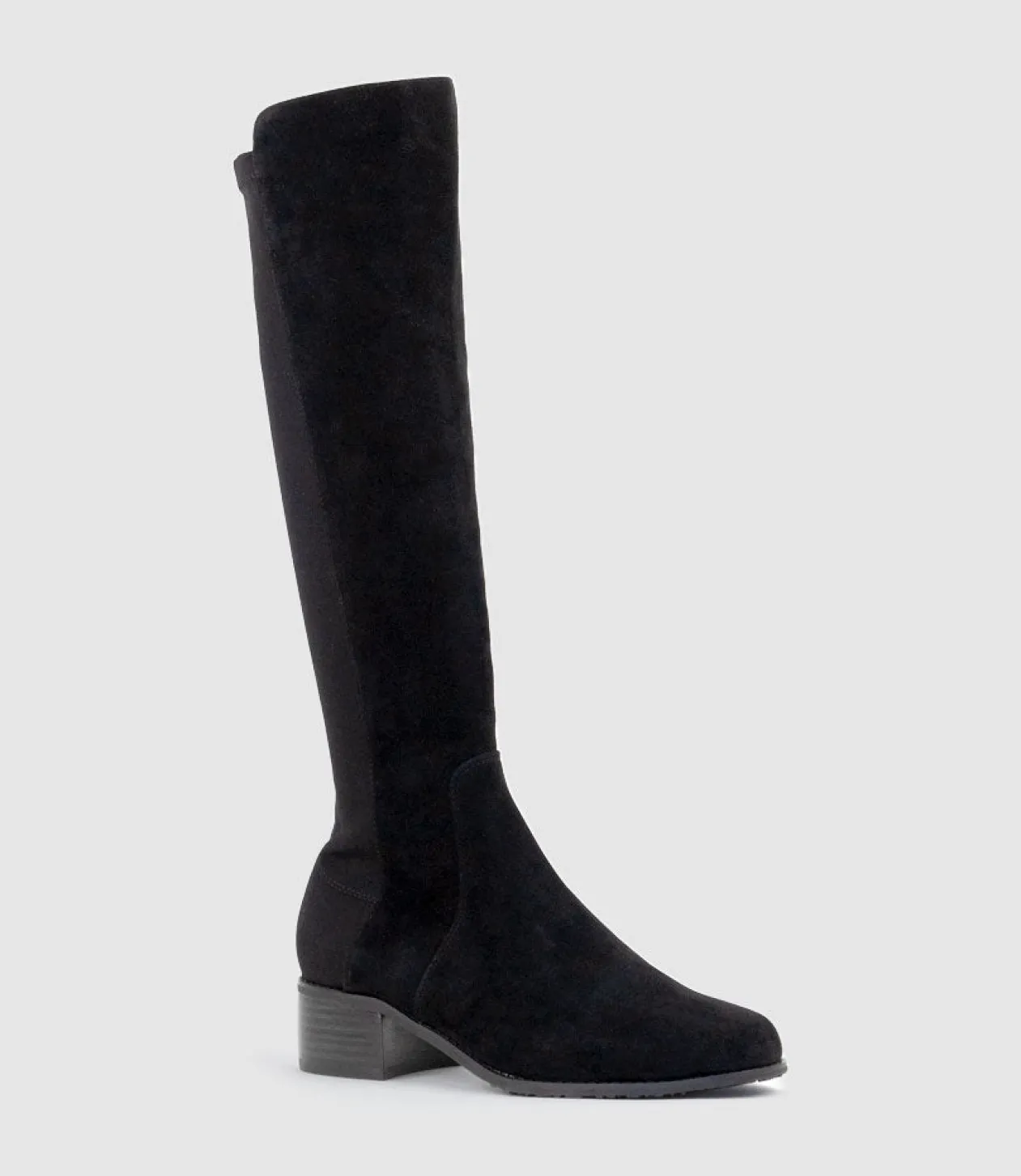 Vara40 Half And Half Knee High Boot In Black Suede