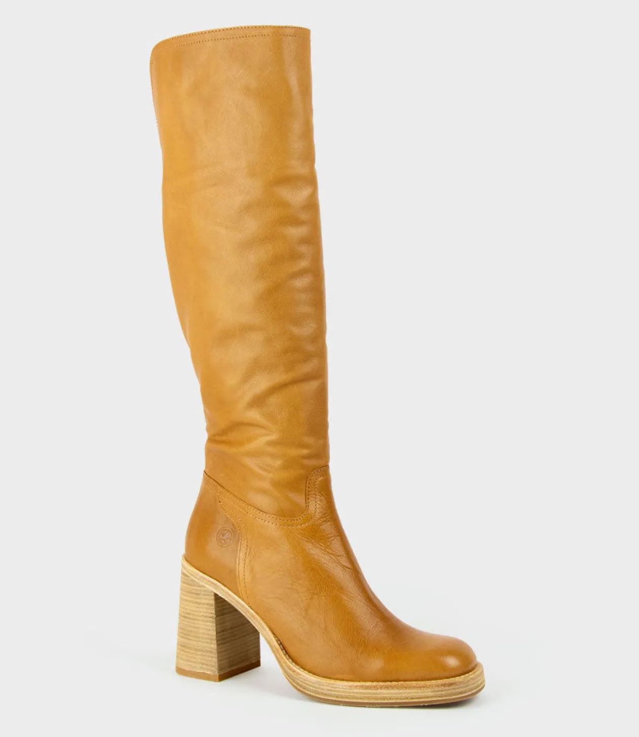 Veil Block Heel Knee High Boot In Camel