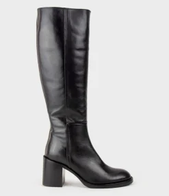 Vent Block Heel Knee High Boot In Black