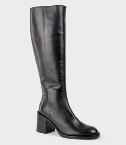 Vent Block Heel Knee High Boot In Black
