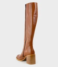 Vent Block Heel Knee High Boot In Tan