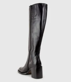 Vent Block Heel Knee High Boot In Black