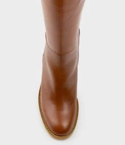 Vent Block Heel Knee High Boot In Tan