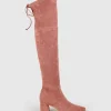 Verde Block Heel Otk Boot In Dusty Rose Suede
