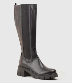 Verge Knee High Boot With Gusset In Black