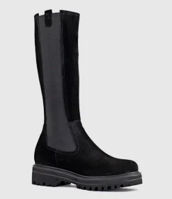 Verne Knee High Boot With Gusset In Black Suede