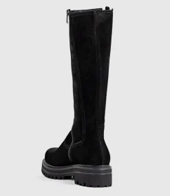 Verne Knee High Boot With Gusset In Black Suede