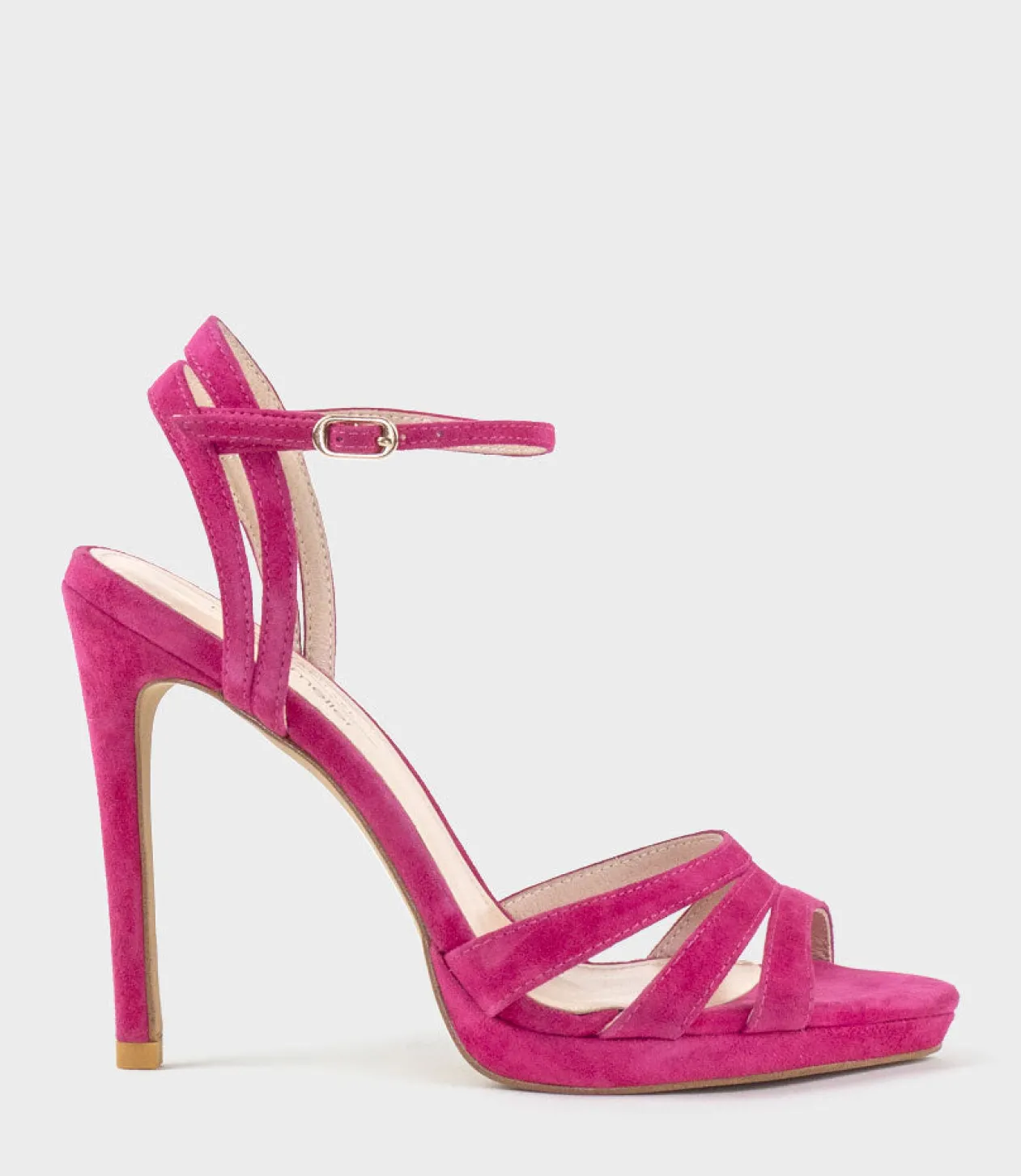 Wave110 Curved Strap Platform Sandal In Hot Pink Suede