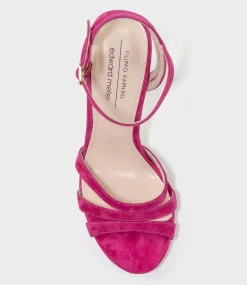 Wave110 Curved Strap Platform Sandal In Hot Pink Suede
