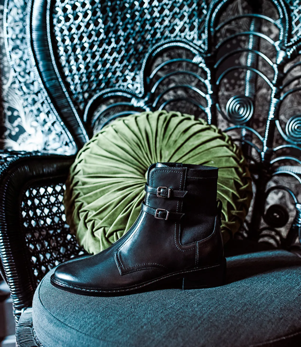 Willis30 Two Buckle Ankle Boot In Black Waxy Calf
