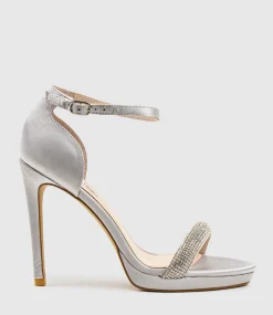 Wistful110 Diamond Band Platform Sandal In Silver Satin