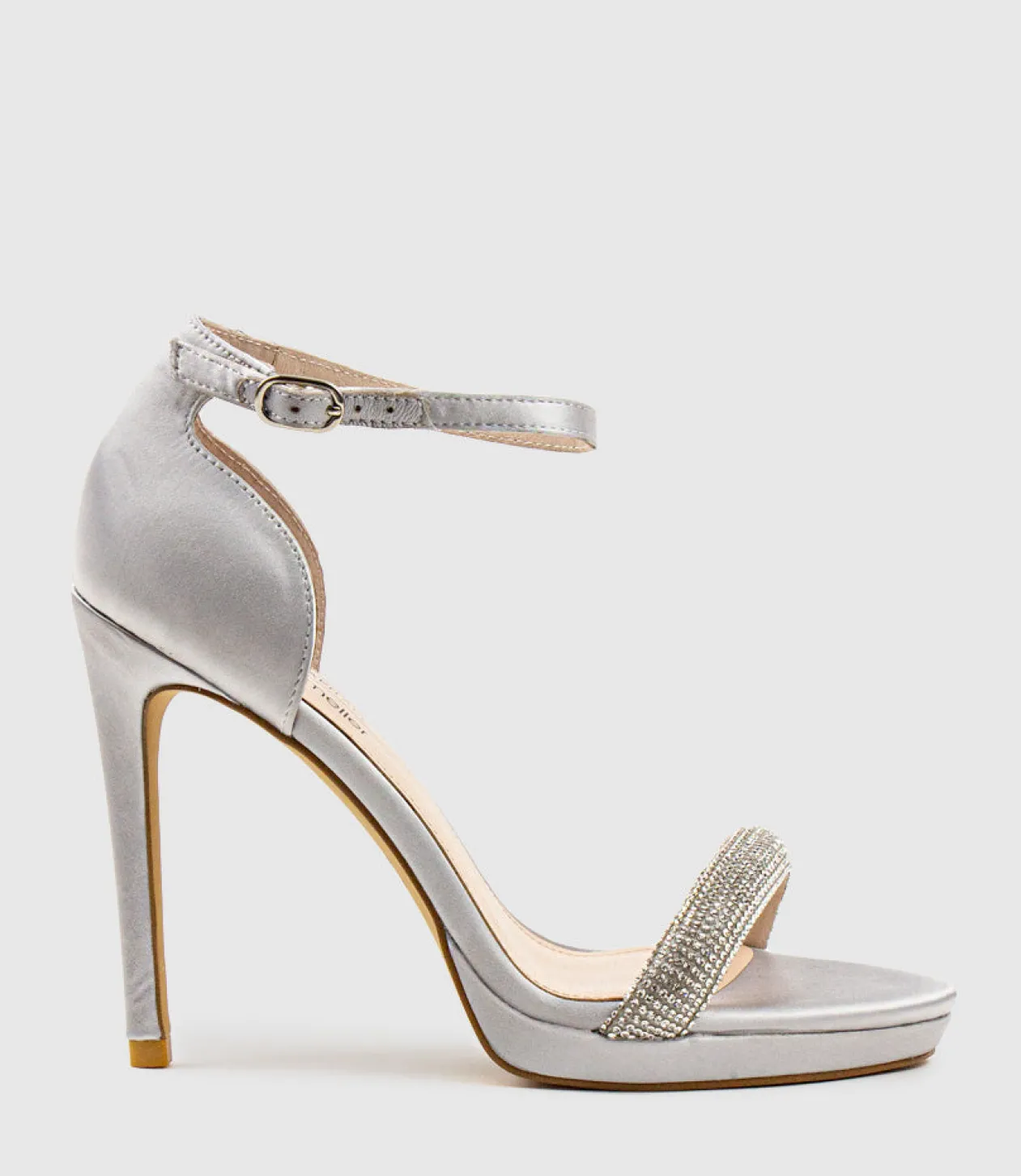 Wistful110 Diamond Band Platform Sandal In Silver Satin