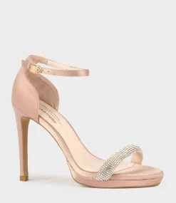 Wistful110 Diamond Band Platform Sandal In Nude Satin
