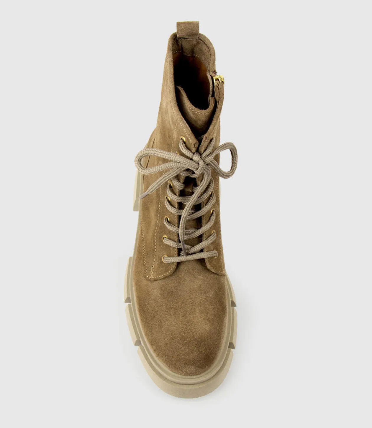 Wolfe Lace Up Boot On Chunky Sole In Beige Suede