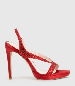 Wonder110 Jewelled Platform Sandal In Red Satin
