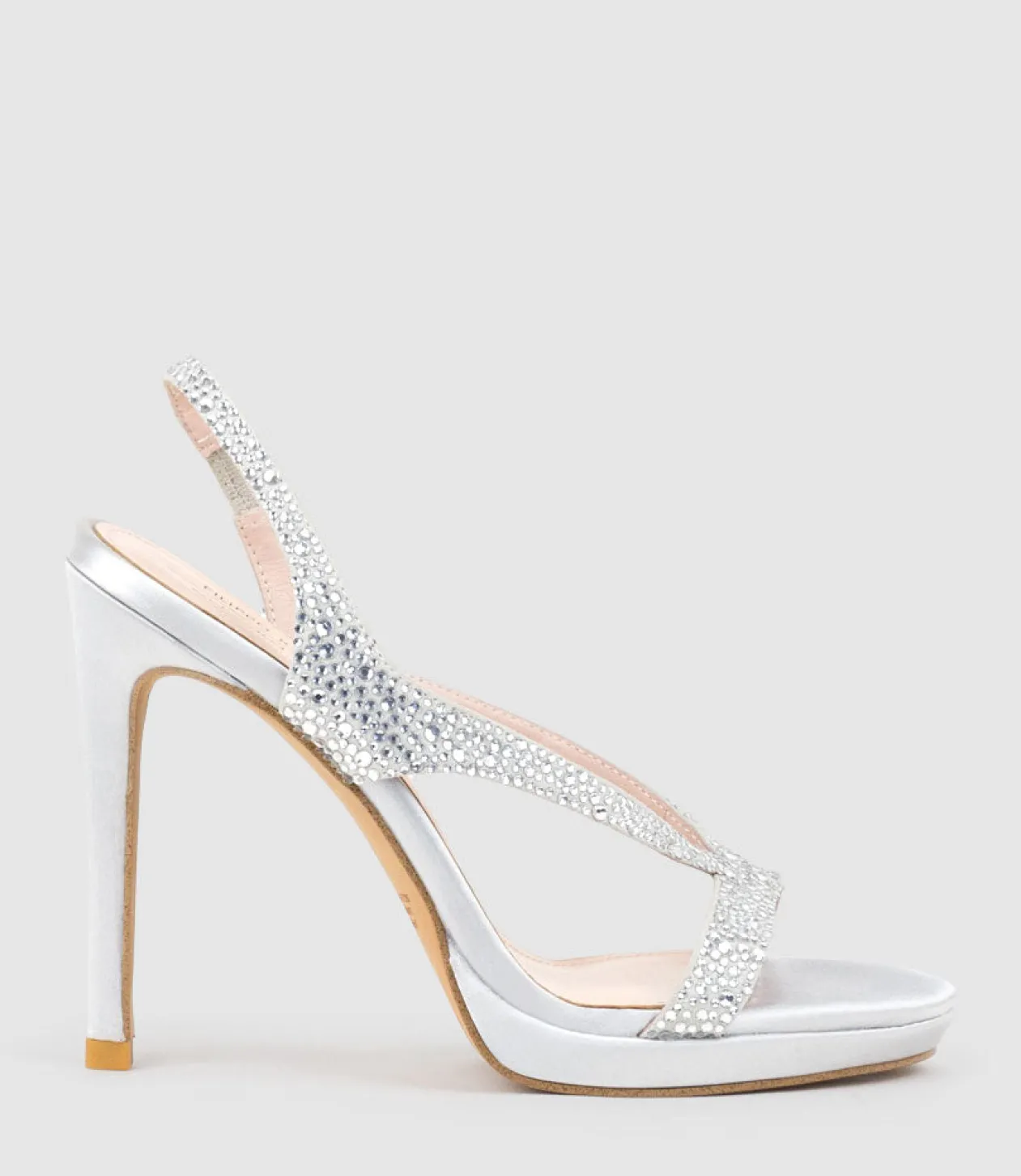 Wonder110 Jewelled Platform Sandal In Silver Satin