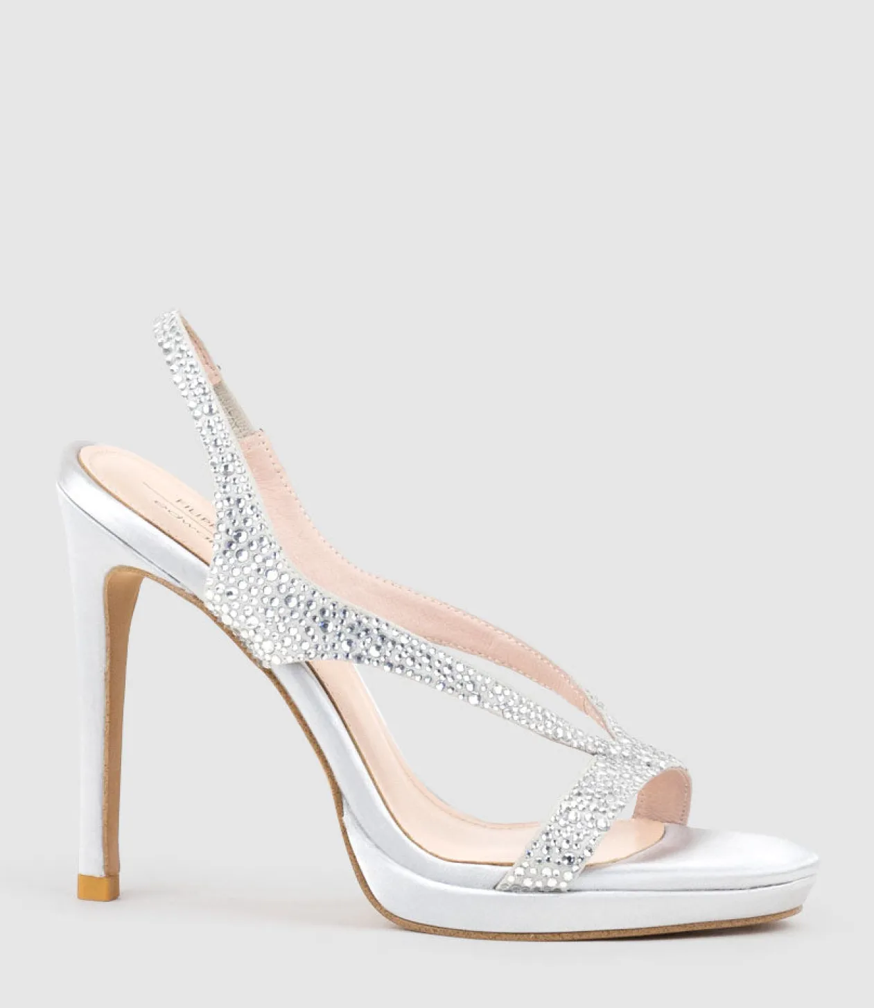 Wonder110 Jewelled Platform Sandal In Silver Satin