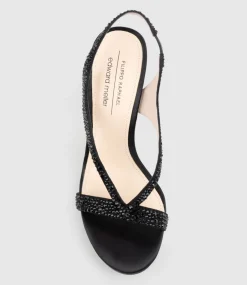 Wonder110 Jewelled Platform Sandal In Black Satin