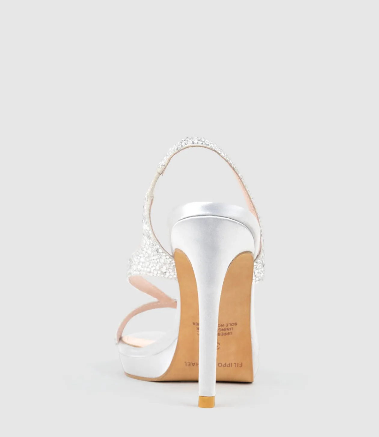 Wonder110 Jewelled Platform Sandal In Silver Satin