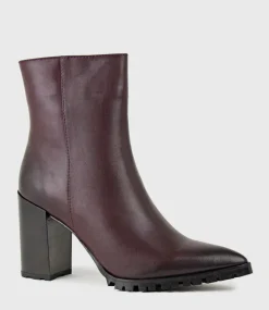 Xendia Block Heel Pointed Ankle Boot In Bordeaux