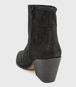 Xilla Western Style Ankle Boot In Black Iron Suede