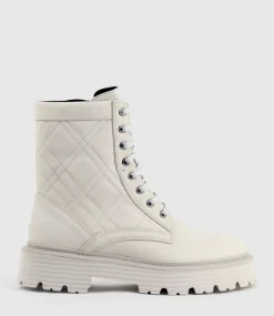 Yasmin Quilted Lace Up Boot In Bone