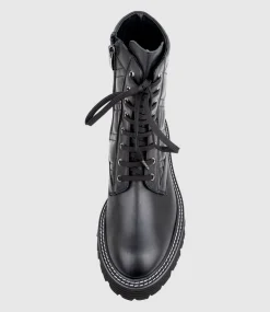 Yasmin Quilted Lace Up Boot In Black