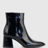 Zafa Pointed Block Heel Ankle Boot In Black Patent
