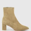 Zairo60 Block Heel Sock Boot In Camel Suede