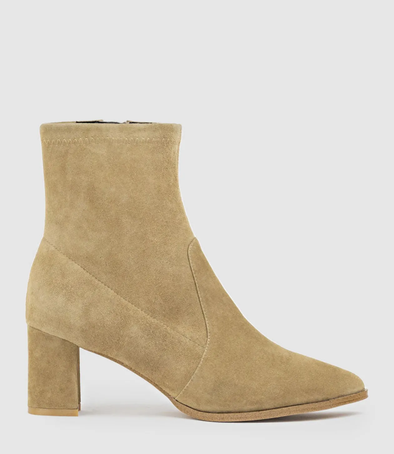 Zairo60 Block Heel Sock Boot In Camel Suede