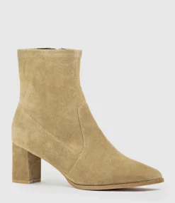 Zairo60 Block Heel Sock Boot In Camel Suede