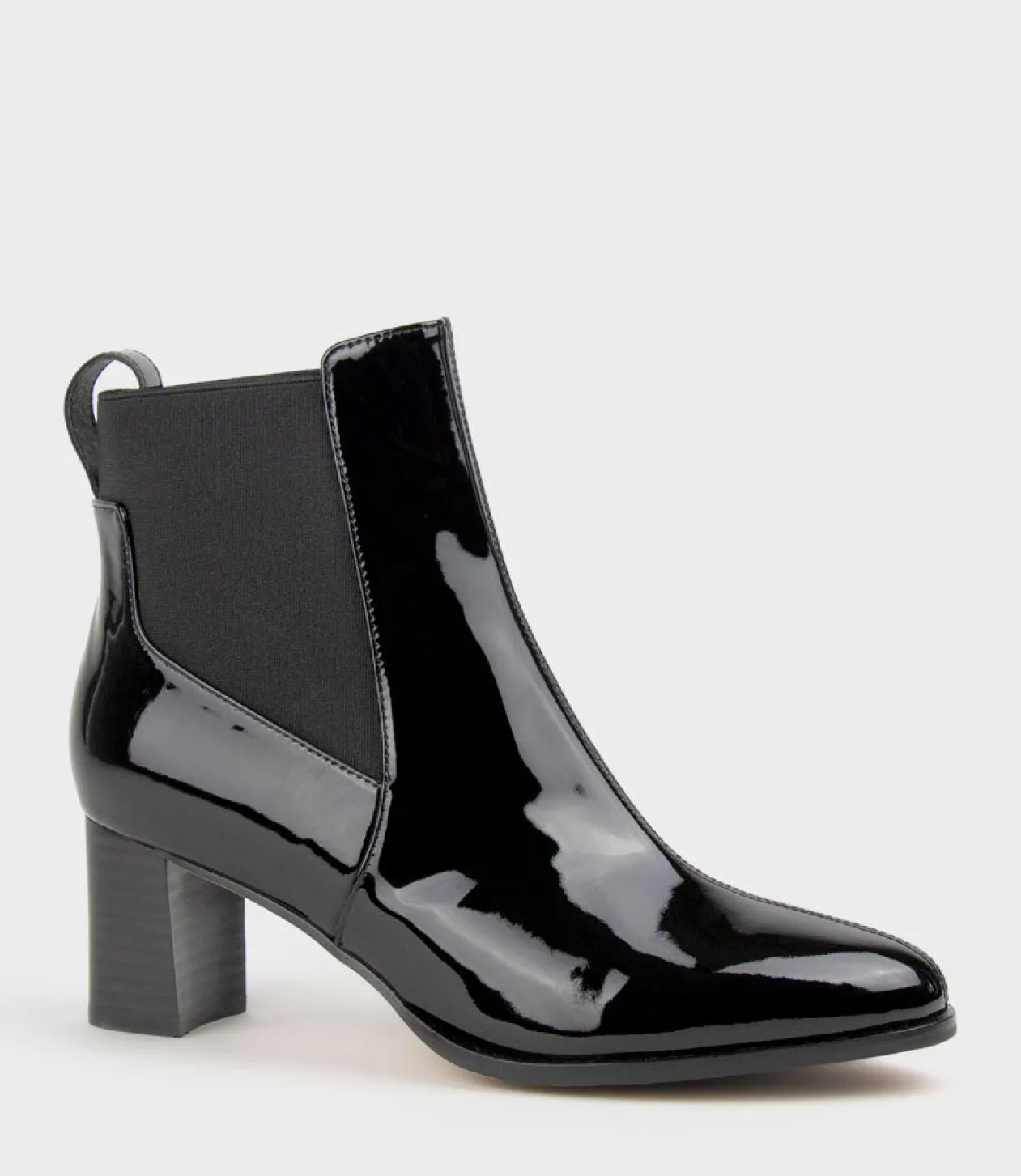 Zappa60 Block Heel Elastic Back Boot In Black Patent