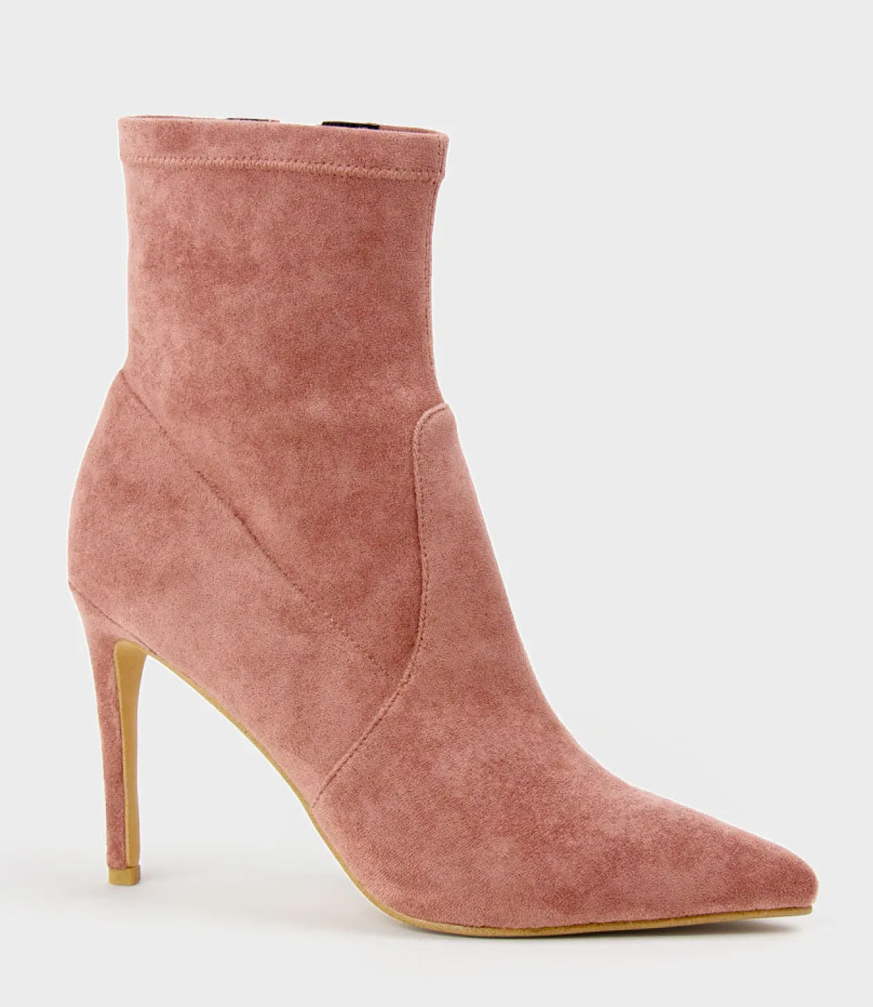 Zariah Fine Heel Sock Boot In Dusty Rose Suede